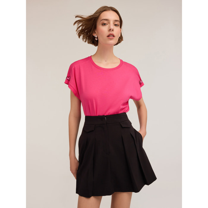 Motivi - T-shirt kimono con pietre sulle maniche - Fucsia