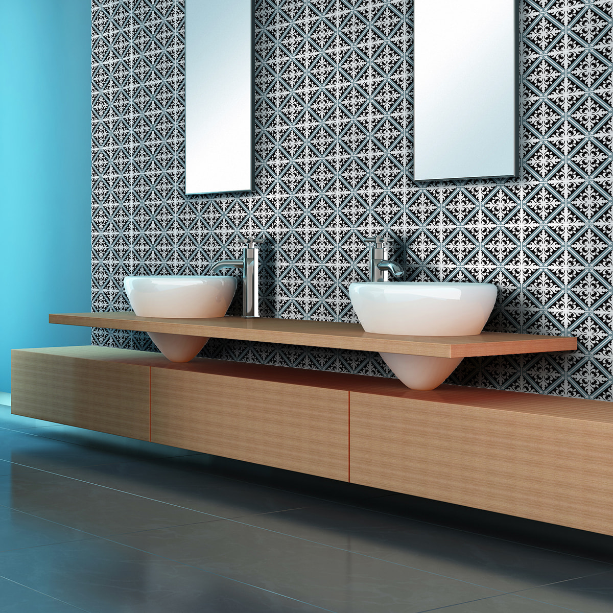 Stickers muraux - Sticker Mural Carrelage adhésif Cuisine Salle de Bain - 60 STICKERS CARRELAGES AZULEJOS EMERENCIO