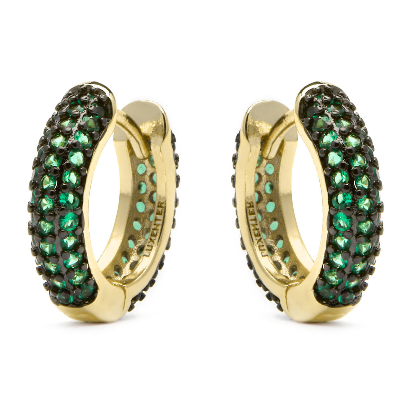 Pendientes de 9mm de diámetro acabado oro amarillo de 18k y Circonita Esmeralda