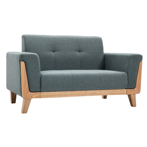 Canapé scandinave 2 places en tissu vert de gris et bois clair FJORD