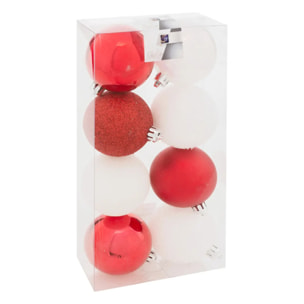 Lot de 8 boules D.7cm rouge blanc