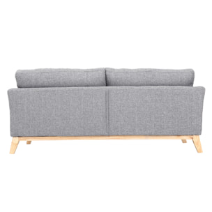 Canapé scandinave déhoussable 3 places en tissu gris clair et bois clair OSLO