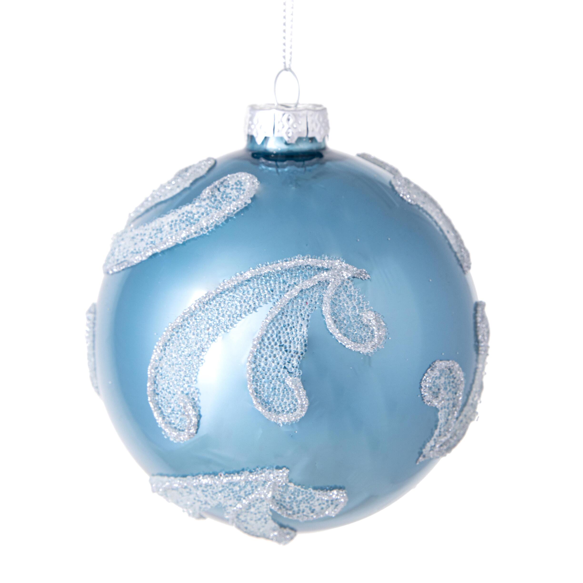 Sfera con Foglie - Pezzi 4 - Colore Blu - 10x10Hx10cm - Bianchi Dino