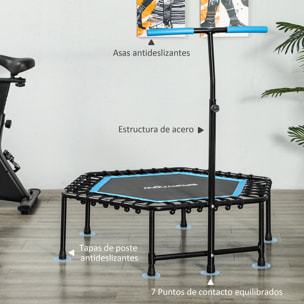 Trampolín de Fitness 114x114x132 cm Cama Elástica Fitness con Mango Ajustable de 3 Niveles Marco de Acero para Entrenamiento Piernas Cuerpo en Hogar Oficina Gimnasio Azul