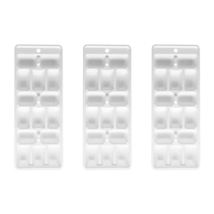 Lot de 3 bacs à glaçons de 15 glaçons en plastique blanc Fackelmann