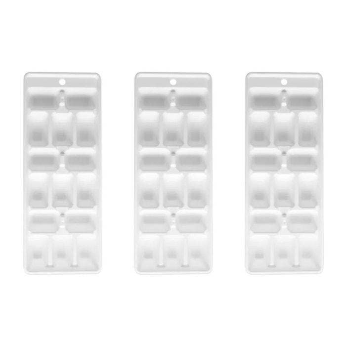 Lot de 3 bacs à glaçons de 15 glaçons en plastique blanc Fackelmann