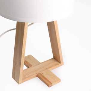 FORLIGHT NUTS - (2 uds) Lámpara de Mesa de Estilo Nórdico. Para Mesita de Noche de Madera Natural y Textil de Color Blanco. E27