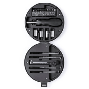 Set de herramientas Wheels, con 20 accesorios en estuche resistente con diseño de rueda.