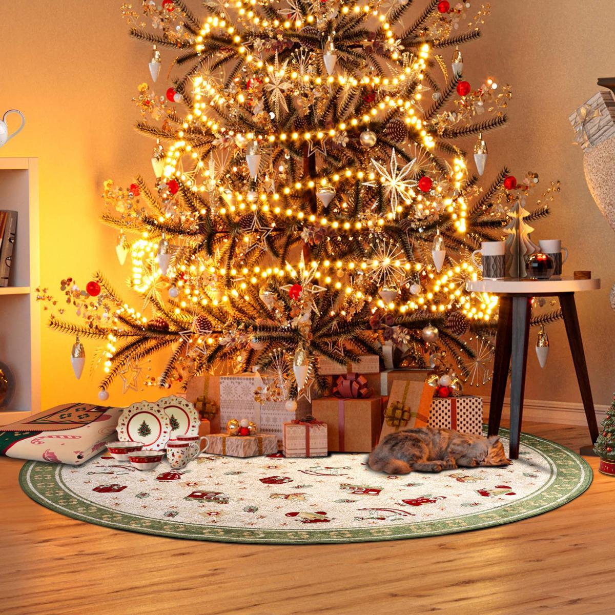 Tapis rond salon ou chambre enfant,  motif fêtes de SANTA 1, kilim original, entretien facile