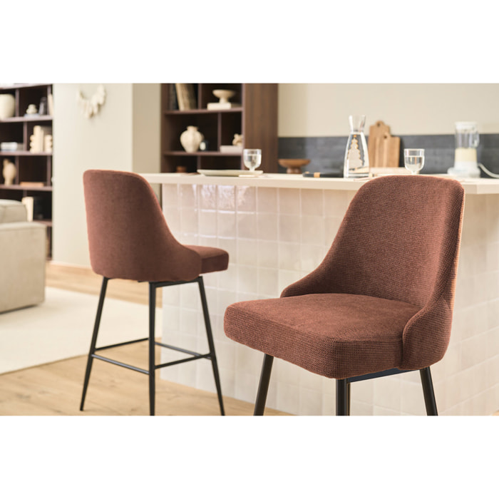 Tabourets de bar pivotants 360° en tissu chenille terre brûlée et métal H66 cm (lot de 2) HASTA