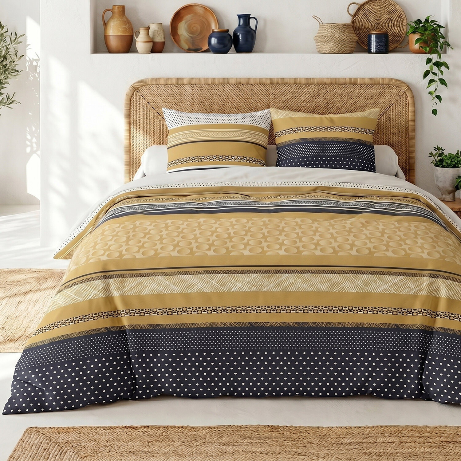 Parure housse de couette 240x220 cm imprimée graphique + 2 taies 100% Coton - MELTING