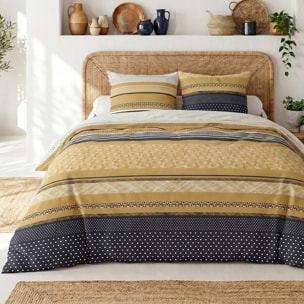 Parure housse de couette 240x220 cm imprimée graphique + 2 taies 100% Coton - MELTING
