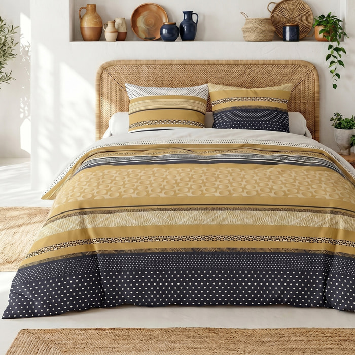 Parure housse de couette 240x220 cm imprimée graphique + 2 taies 100% Coton - MELTING