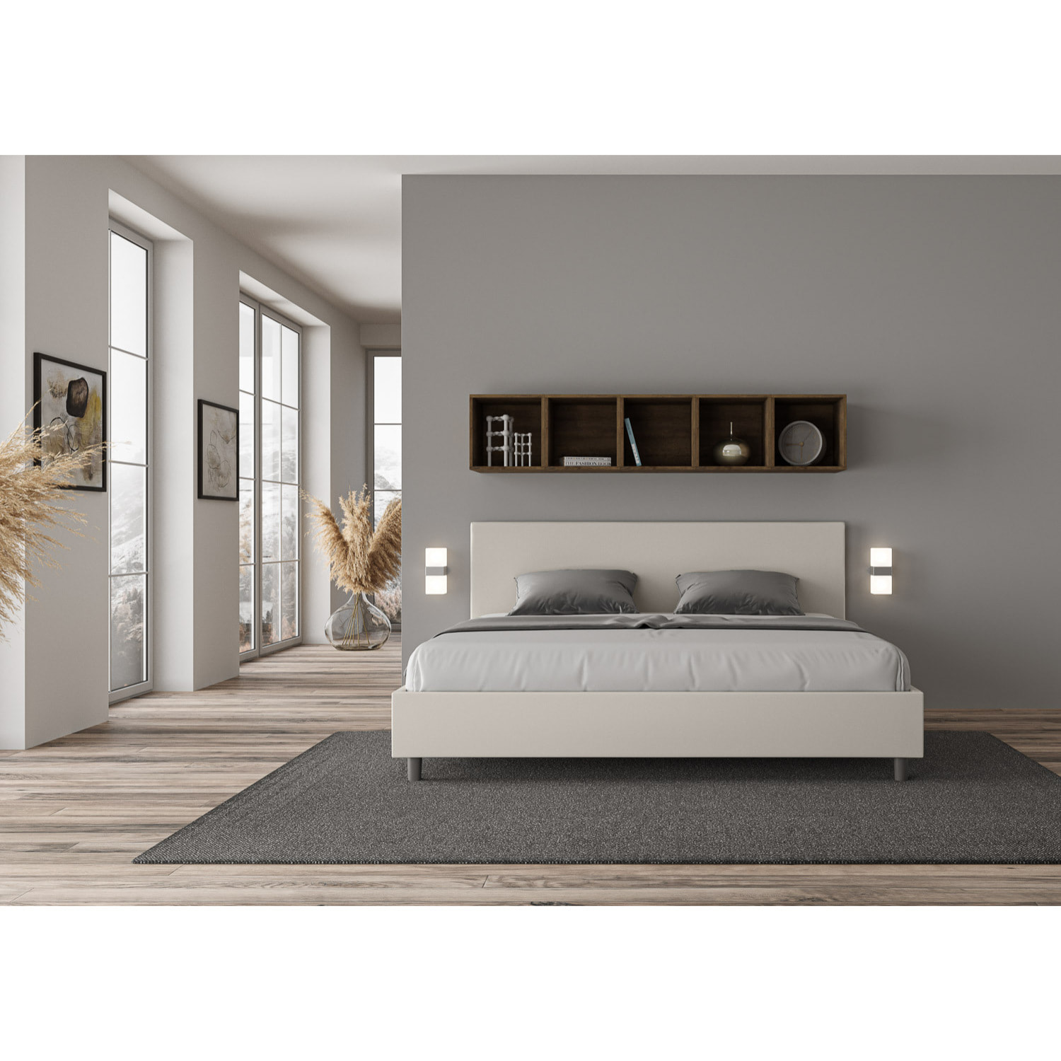 Letto matrimoniale king size con rete imbottito 200x200 similpelle bianco Adele