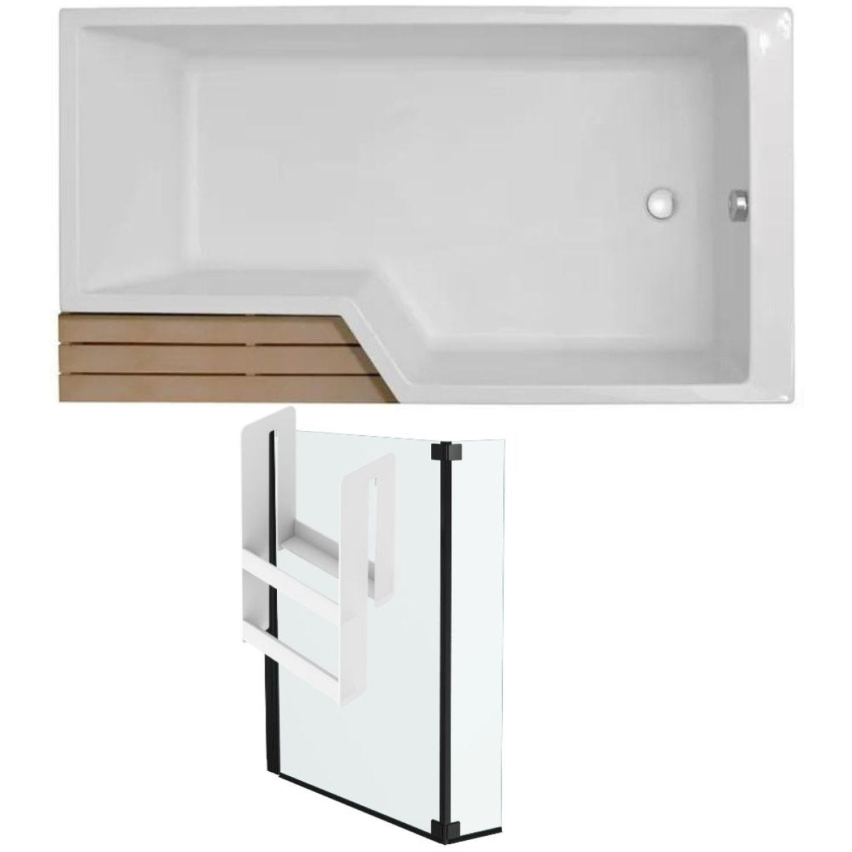 Pack baignoire bain douche antidérapante 180 x 90 Neo blanc mat - v.droite + pare bain noir mat