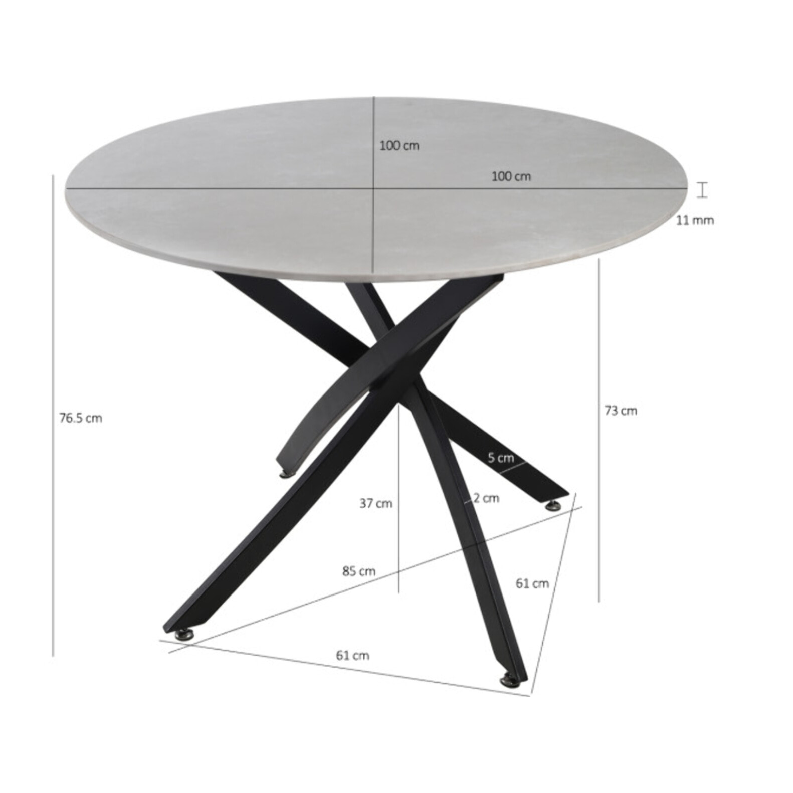 Table ronde céramique pleine masse gris béton de 100 cm de diamètre - STONE 2