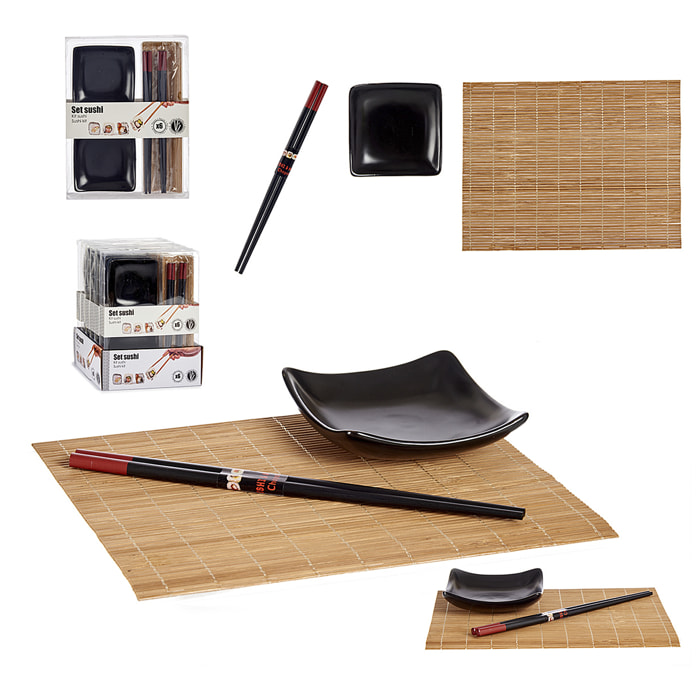 Set di sushi in ceramica e bambù, 6 pezzi.