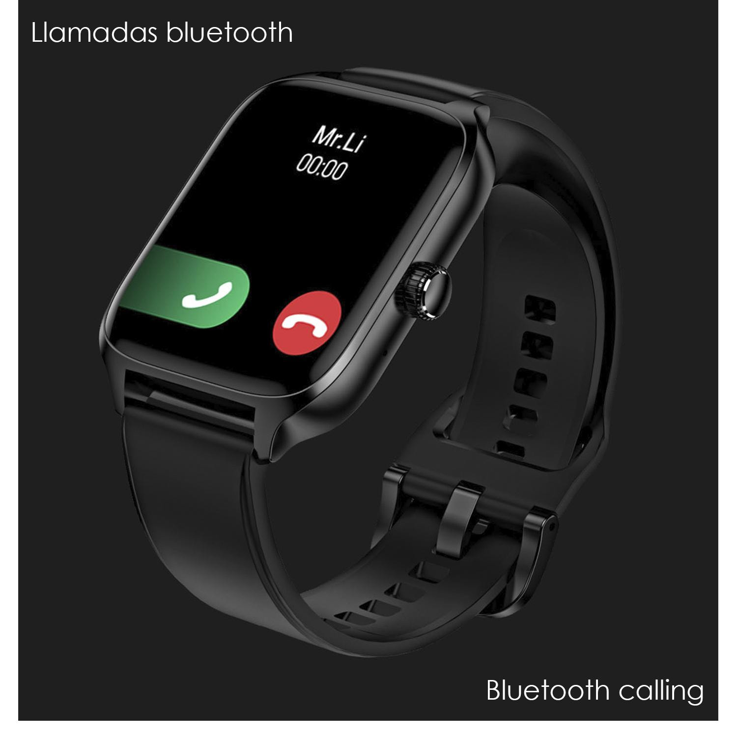 Smartwatch DT116 con cardiofrequenzimetro, schermata di accesso rapido, notifiche, accesso assistente vocale.