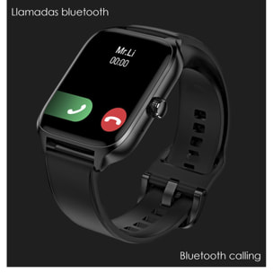 Smartwatch DT116 con cardiofrequenzimetro, schermata di accesso rapido, notifiche, accesso assistente vocale.