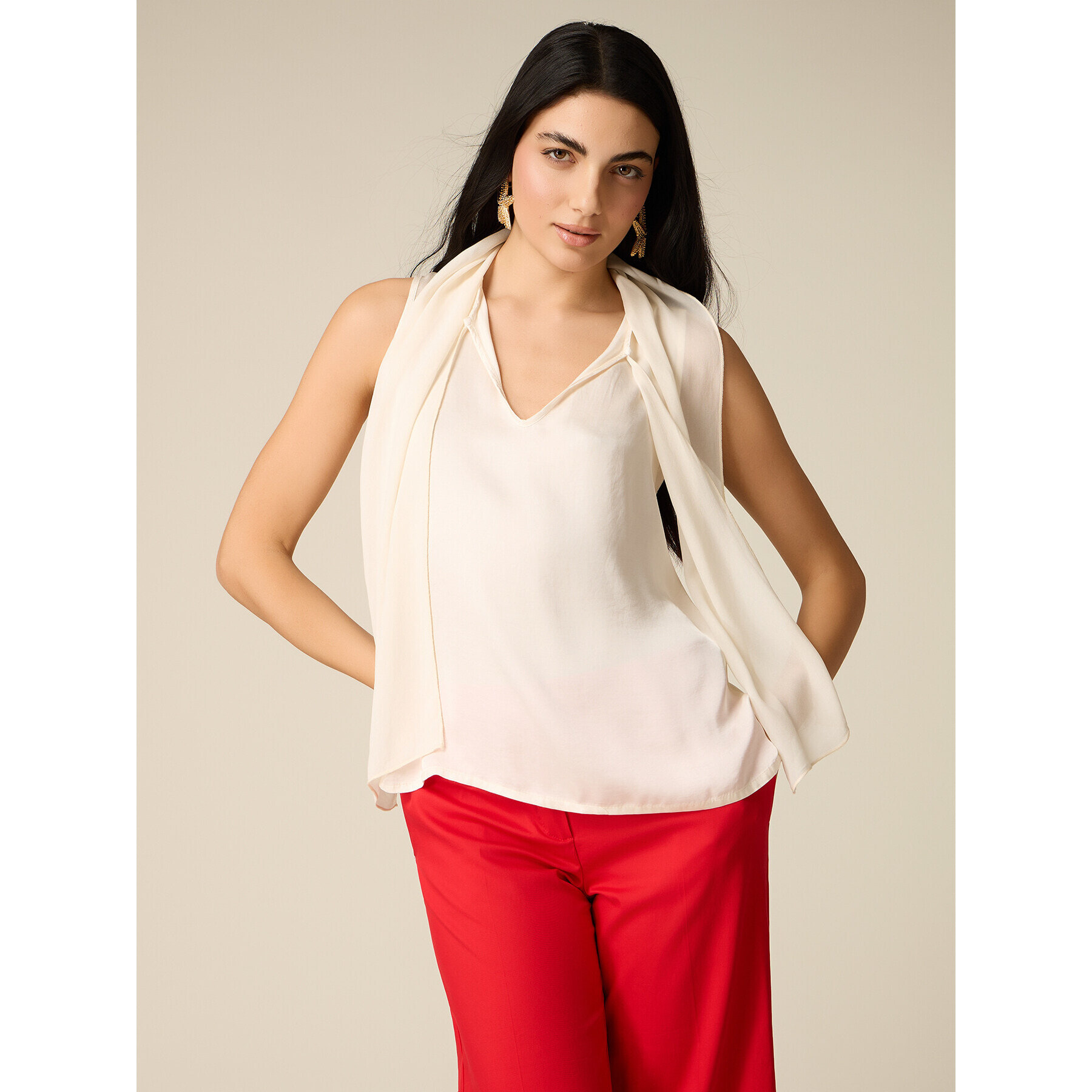 Oltre - Top in viscosa con fiocco - Bianco