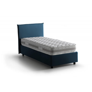 Letto singolo Chiaraluna, Letto contenitore con rivestimento in tessuto, 100% Made in Italy, Apertura frontale, con materasso Cm 90x190 incluso, Blu