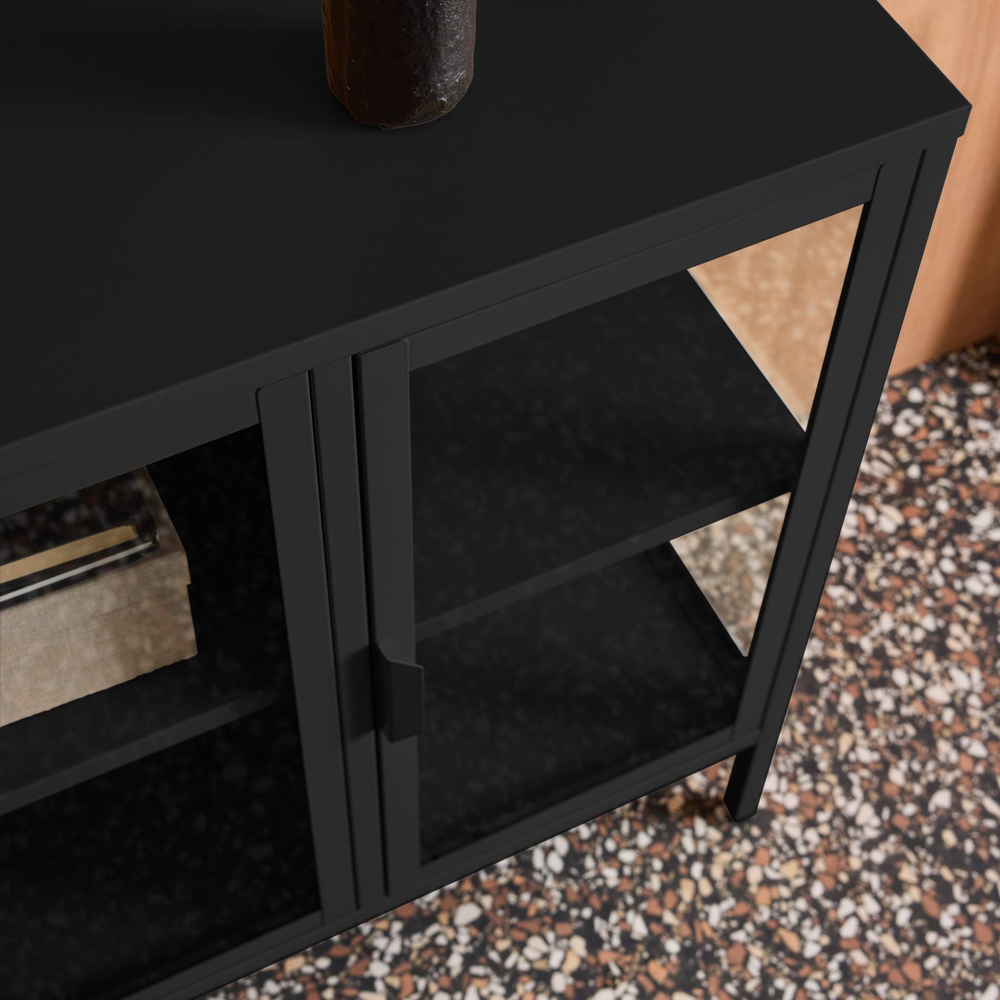 Buffet industriel métal et verre trempé 3 portes 100cm ARKANSAS