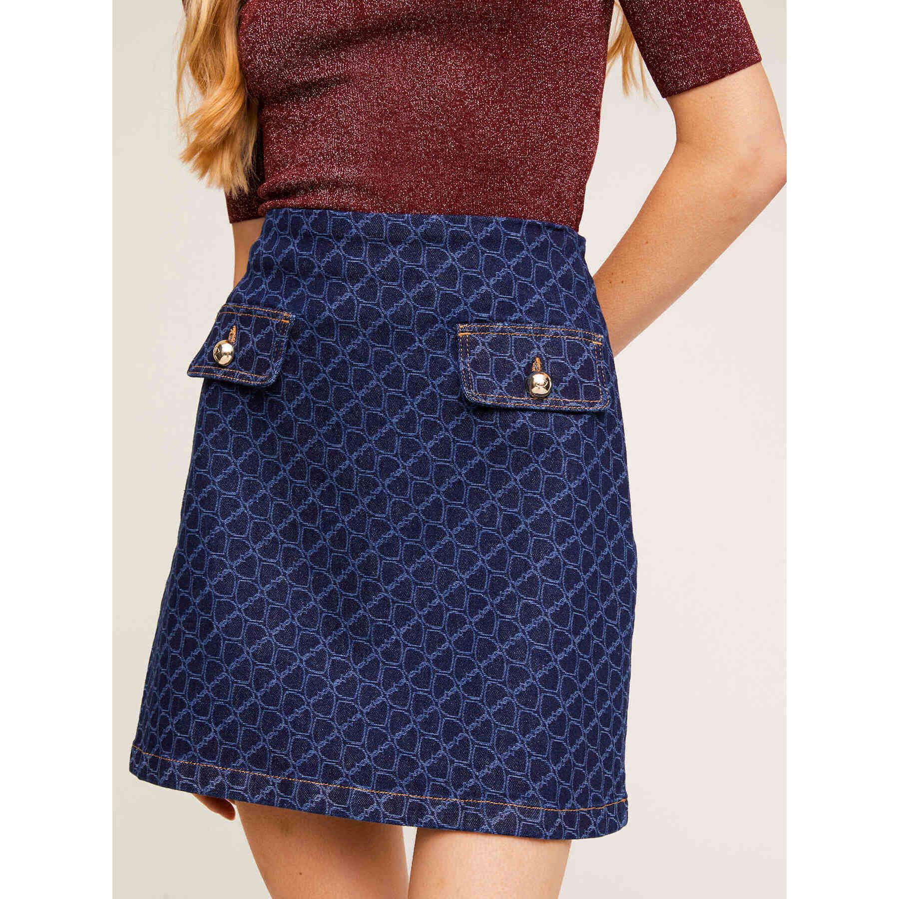 Motivi - Minifalda en denim estampado Double Love - Azul