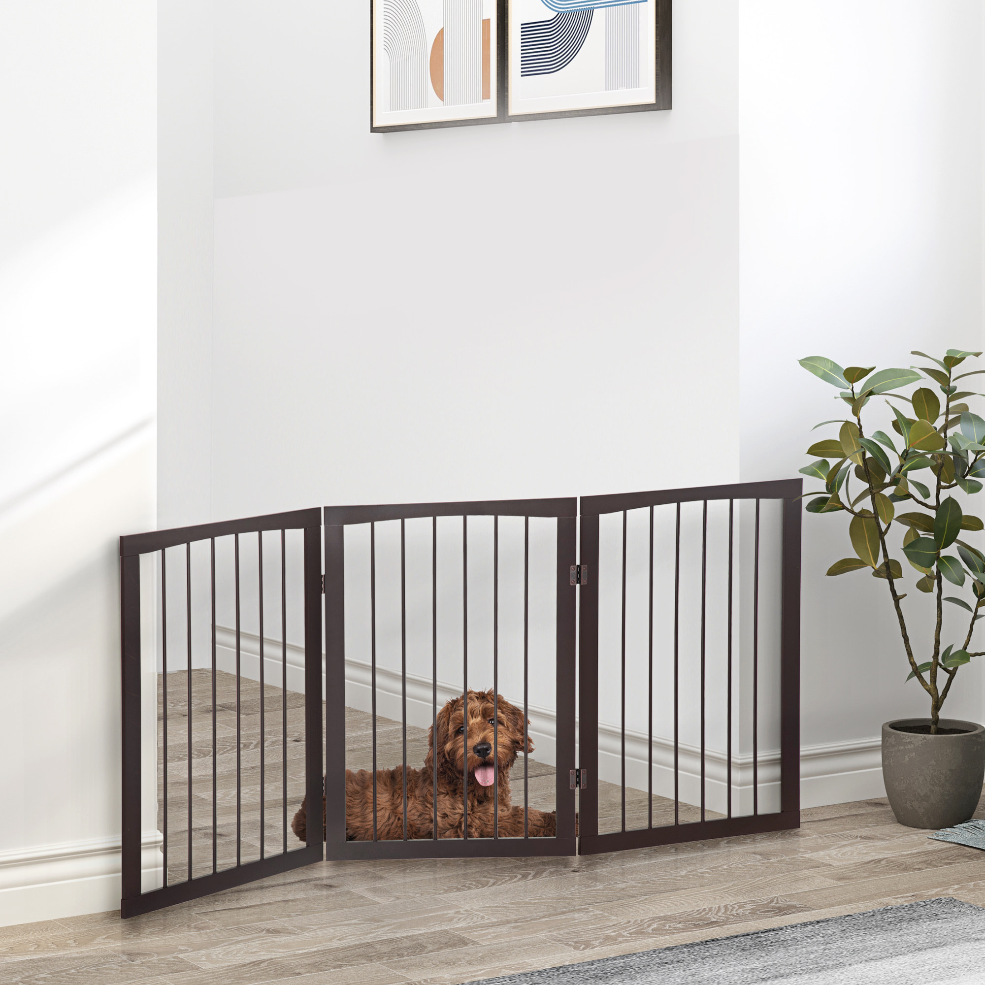 Barrera de Seguridad Plegable Perros Pequeños 160x76 cm para Puertas Café Oscuro