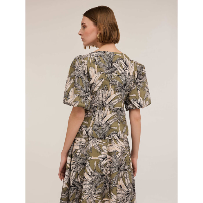 Motivi - Top peplo maniche corte fantasia jungle - Verde militare