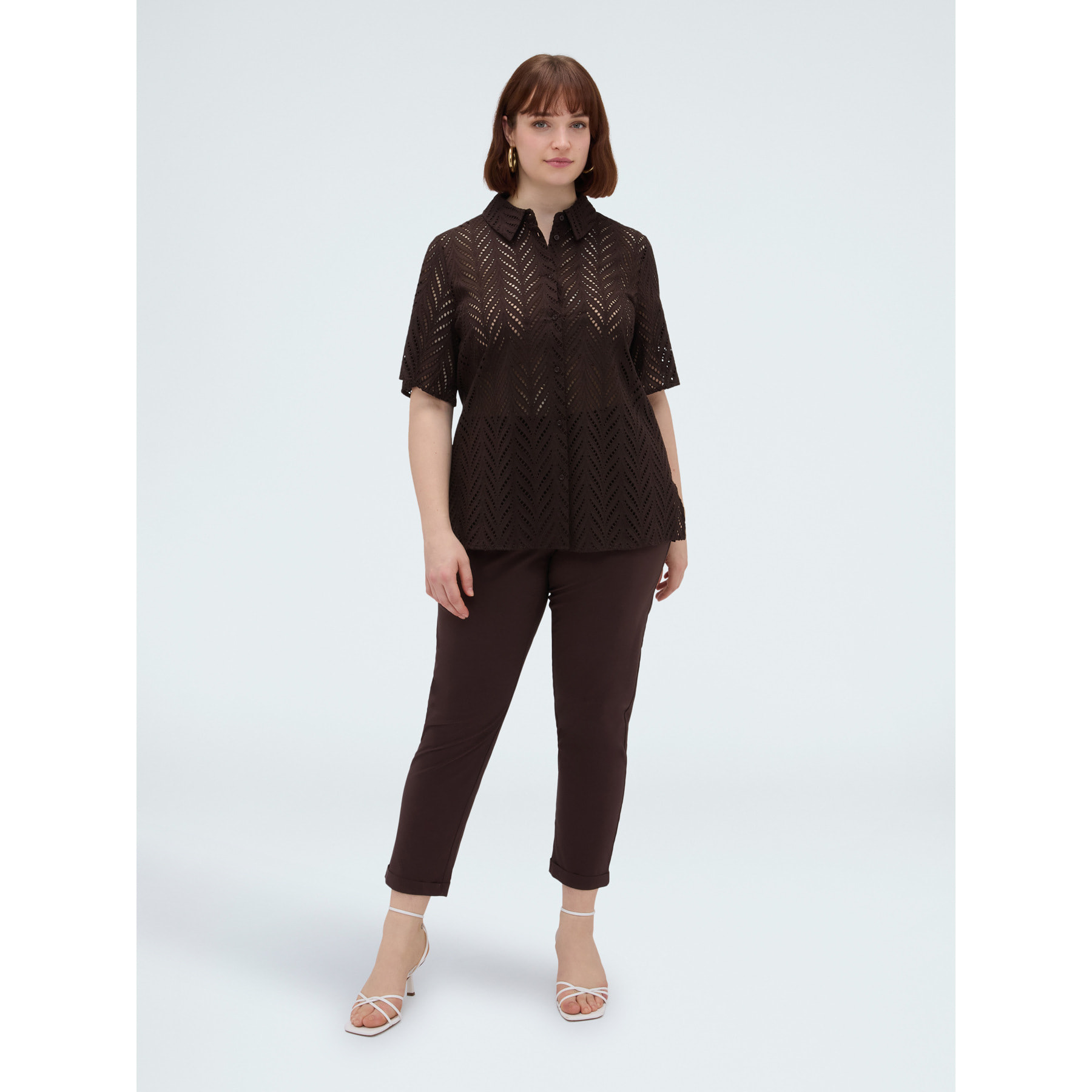Fiorella Rubino - Camicia in cotone sangallo - Marrone