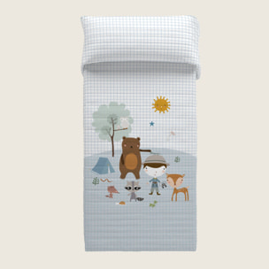 Colcha Bouti Estampada - Reversible - Infantil - 100% Algodón - 70 gr/m² - Aventura Bosque