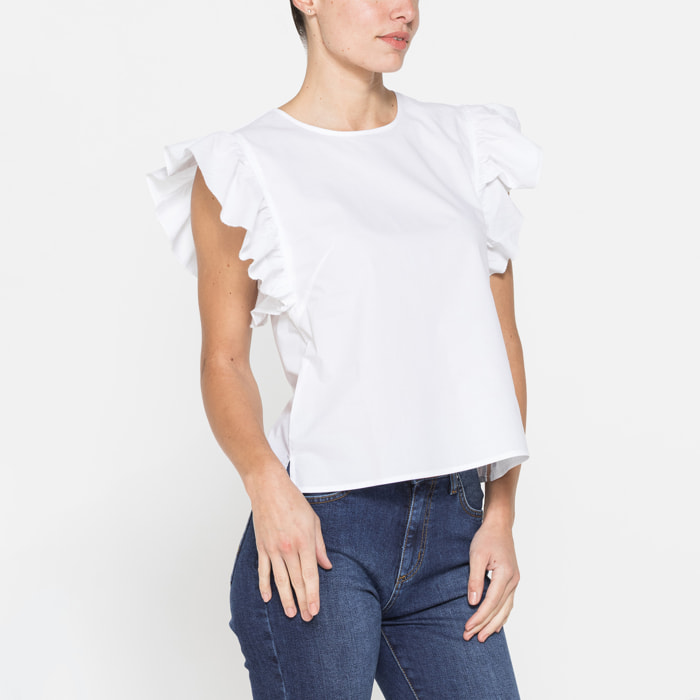 BLUSA CON MANICHE ARRICCIATE IN COTONE