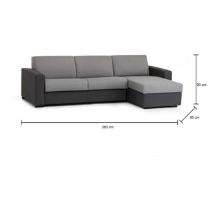 Divano fisso con penisola Azechiele, Sofà ad angolo, Penisola contenitore reversibile, Braccioli slim, 100% Made in Italy, Cm 260x95h90, Grigio bicolor