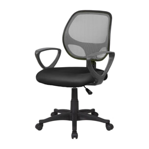 Sedia da ufficio Geraldton, Poltrona operativa a rete con braccioli, Seduta ergonomica da ufficio, 56x57h88/100 cm, Nero e Grigio