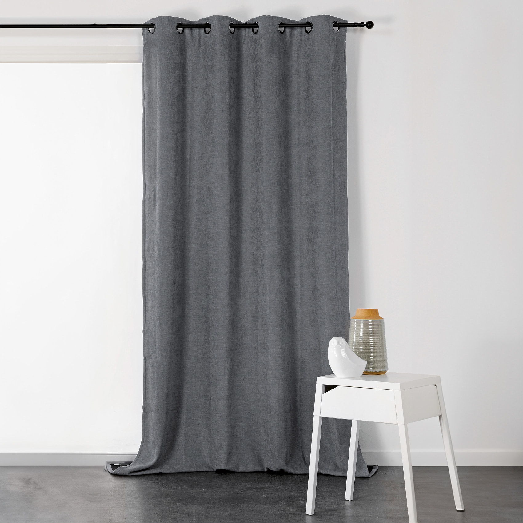 Rideau à Oeillets Isolant et Déperlant  - Effet Velours - Gris anthracite