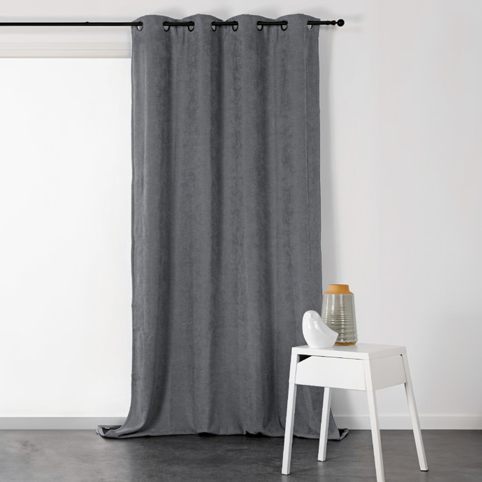 Rideau à Oeillets Isolant et Déperlant  - Effet Velours - Gris anthracite