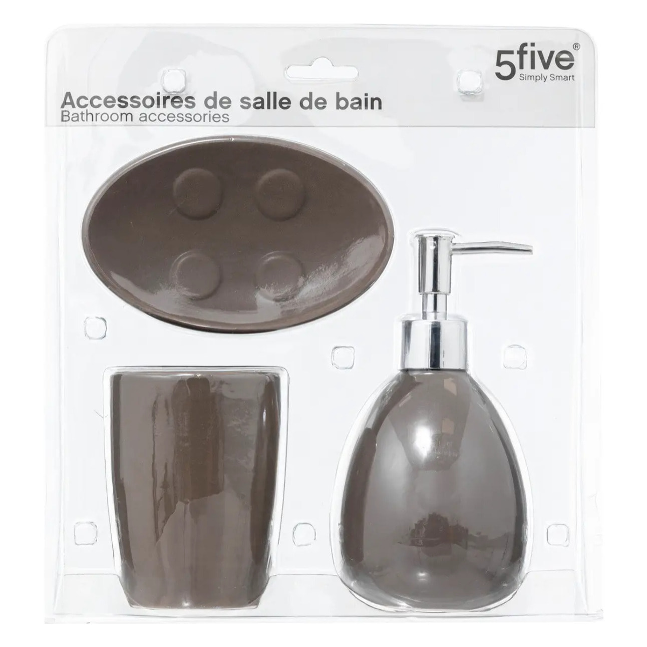 3 accessoires salle de bain Taupe Colorama