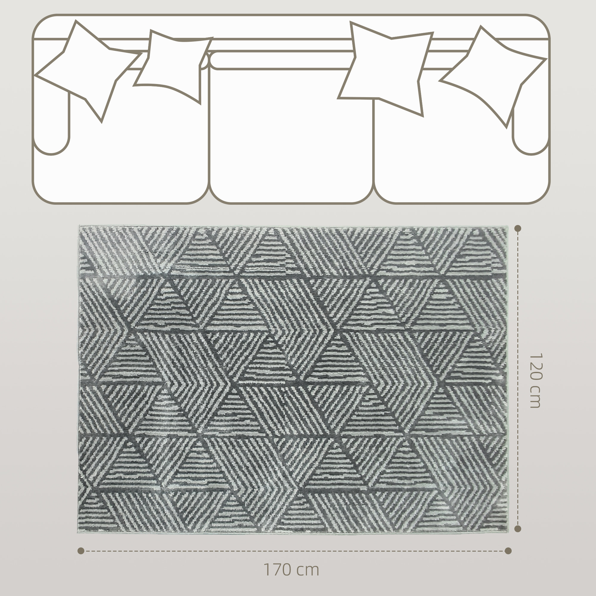 Alfombra Salón 170x120 cm Alfombra Lavable en Lavadora Pelo Corto Elementos a Líneas Tapete para Sala de Estar Dormitorio Comedor Gris Oscuro