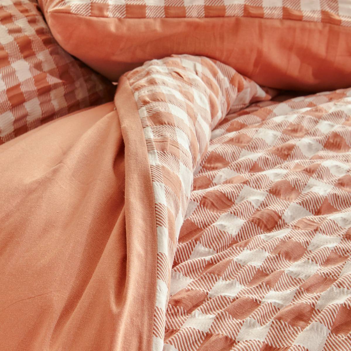 Parure de lit imprimée Vichy 240x220cm terracotta