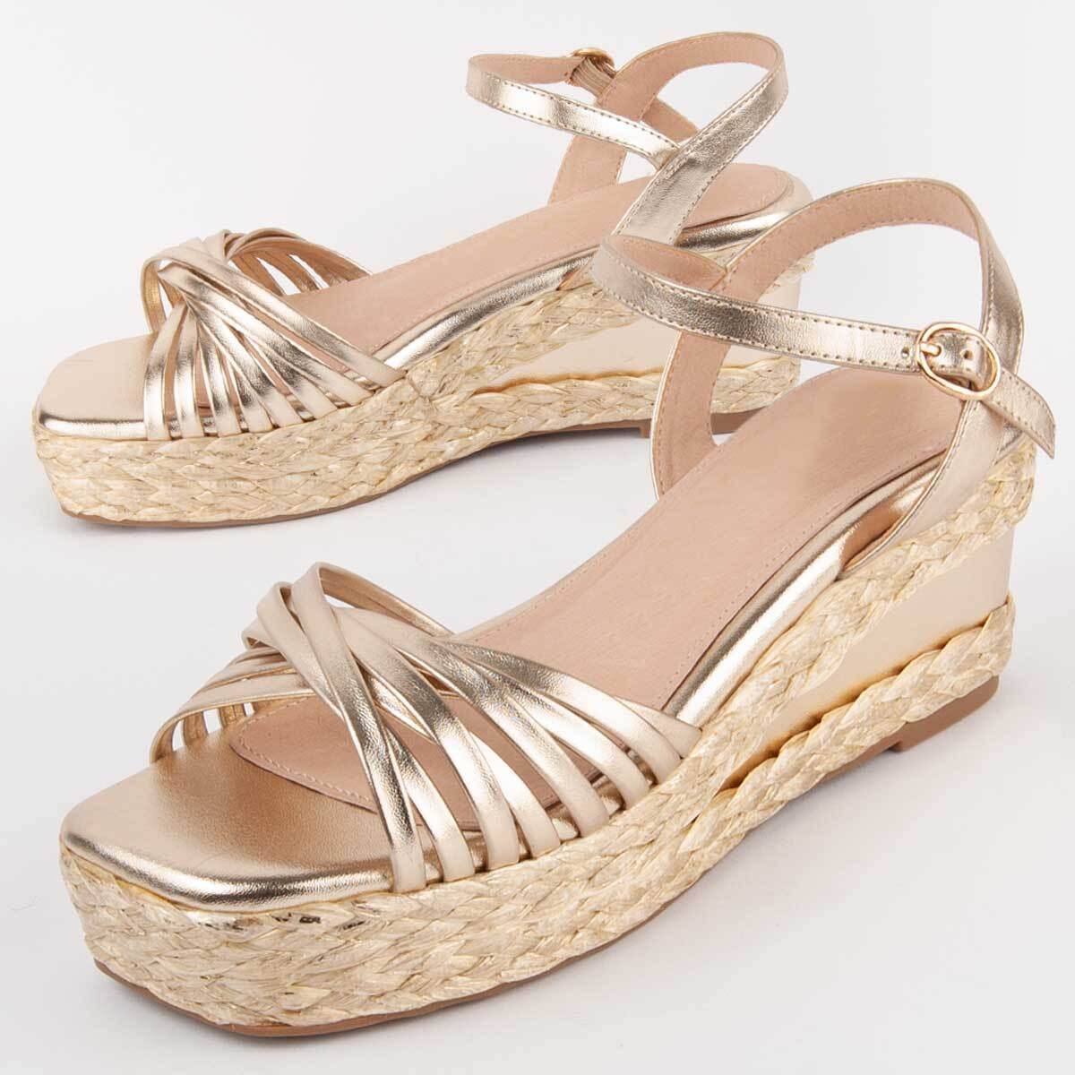 Sandalia De Cuña - Dorado - Altura: 7 Cm