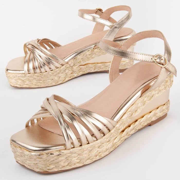Sandalia De Cuña - Dorado - Altura: 7 Cm