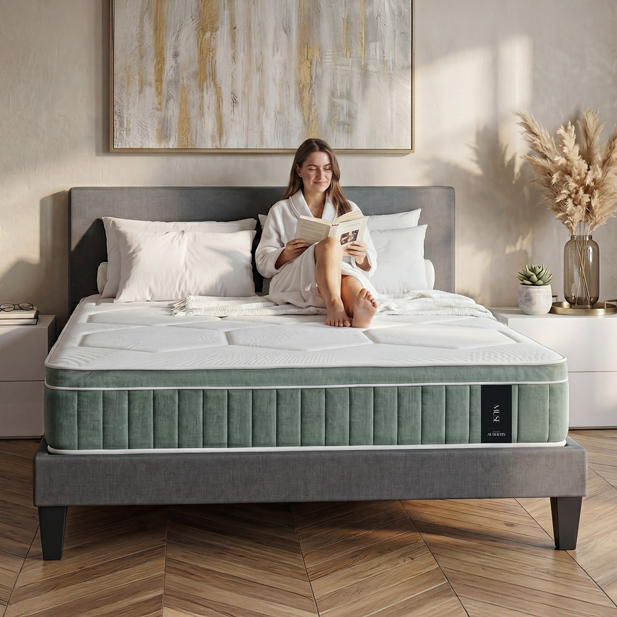 Matelas Hybride MUSE Micro Ressorts & Mémoire de Forme, 32 cm, Soutien Ferme, 4 poignées, Garantie 10 ans