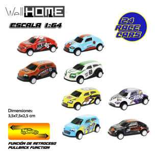 Well home set de 24 coches de 7,5cm con 8 diseños diferentes