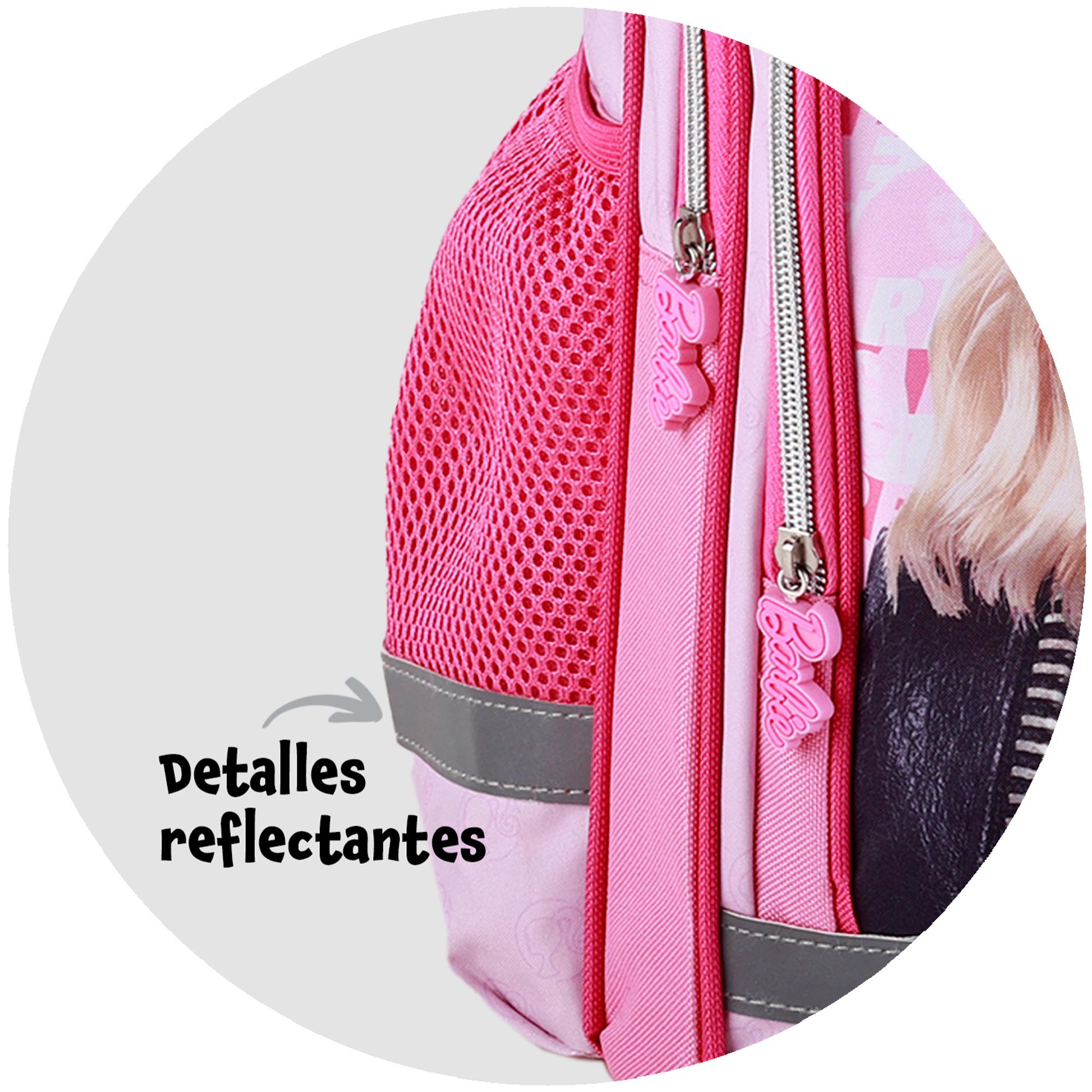 Barbie Fashion mochila primaria doble compartimento, de gran capacidad y adaptable a carro.