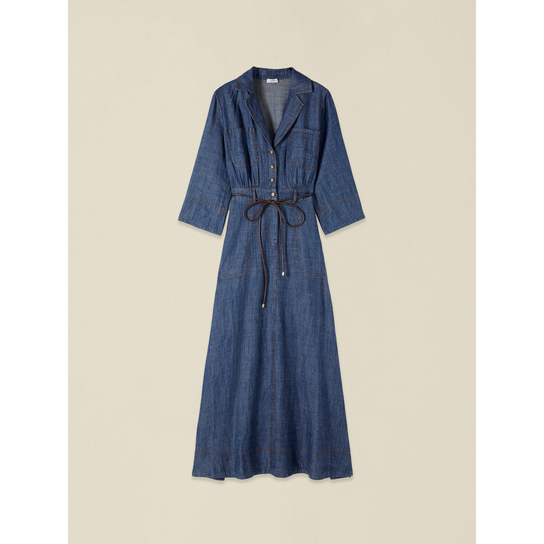 Oltre - Vestido largo efecto denim - Azul