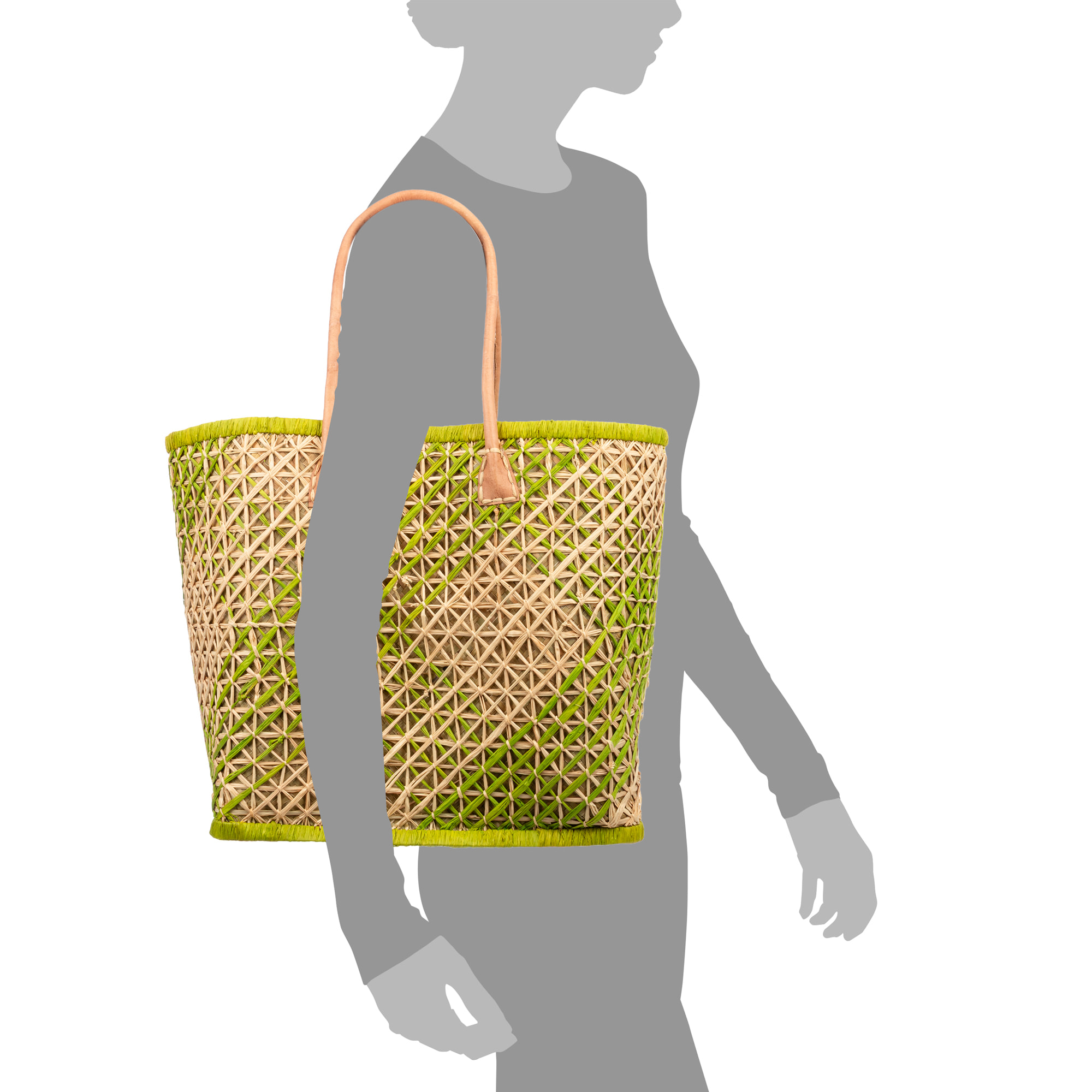 Zavattarello bolso de hombro mujer. Fabricado en rafia y tela, con asas de cuero.