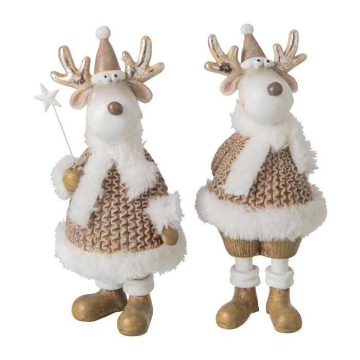 J-Line Renne habits d’hiver - polyrésine - blanc/beige - medium - assortiment de 2