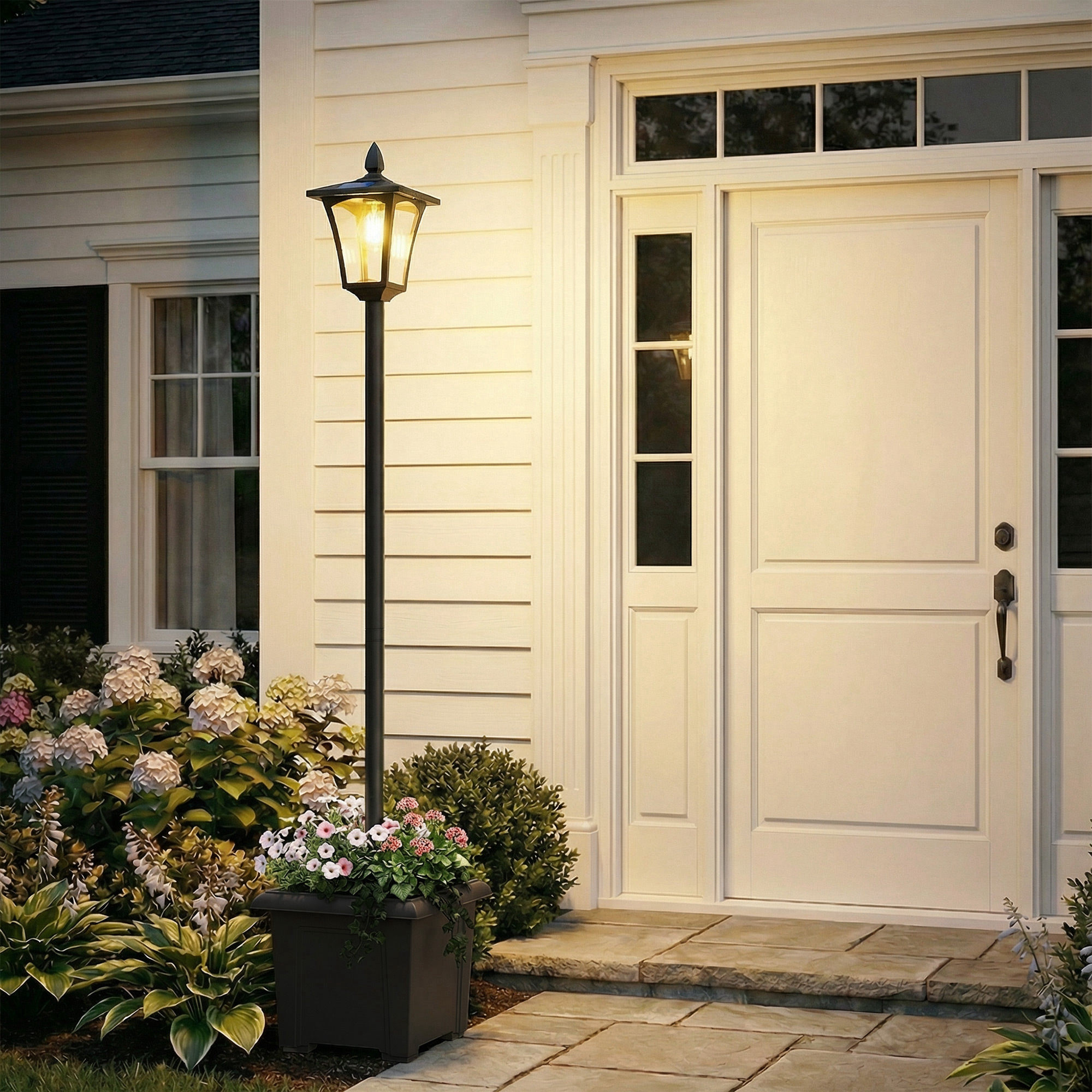 Lampadaire solaire LED jardinière 2 en 1 H.160 cm noir