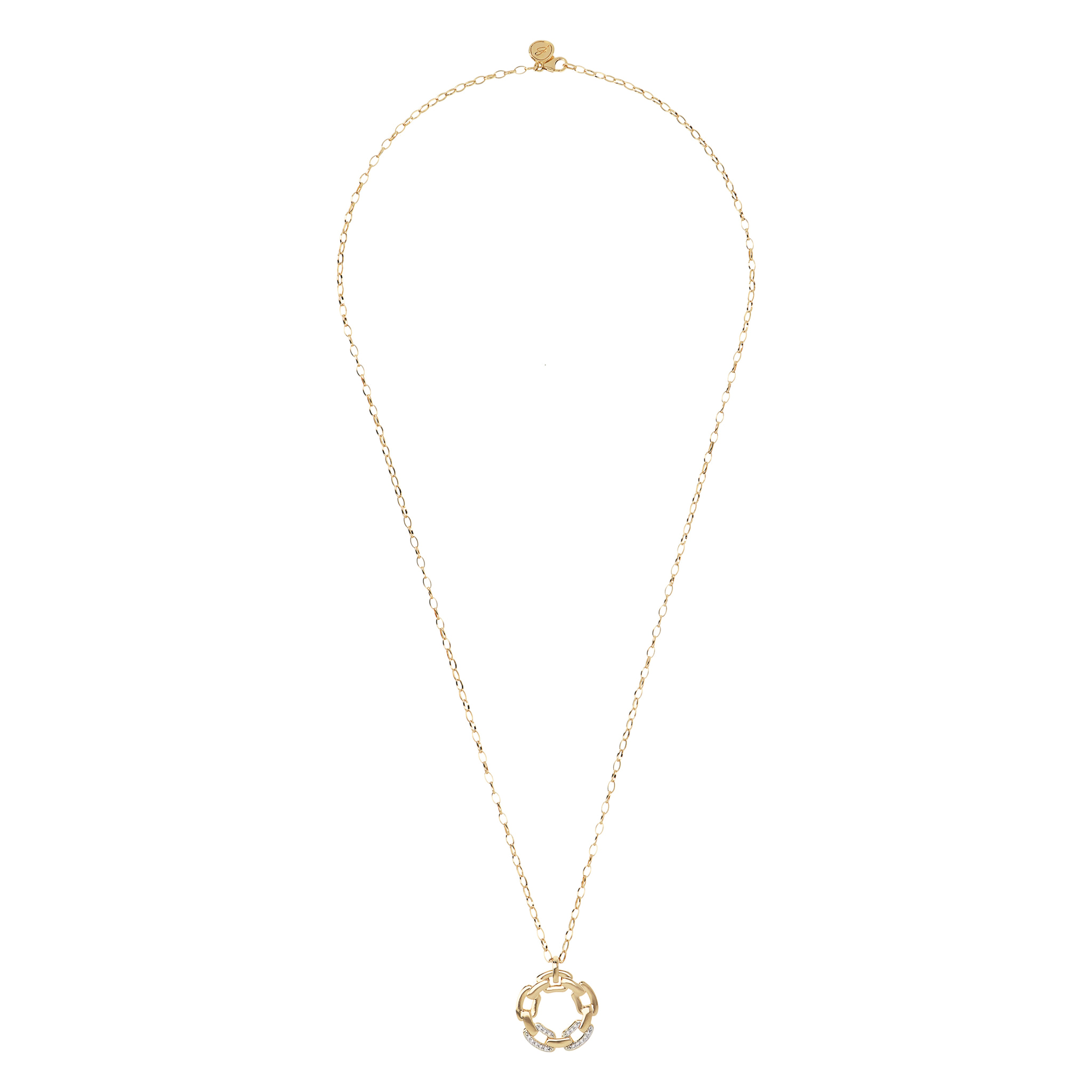 Collana Golden Catena Rolo Ovale con Pendente Cerchio a Maglie e Pavé in Cubic Zirconia