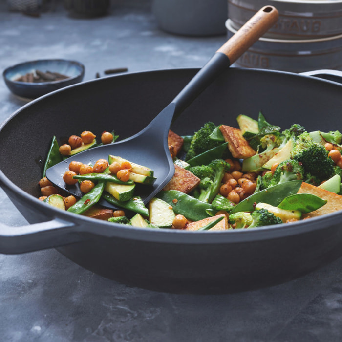 30 cm, Wok avec couvercle en verre, Gris graphite